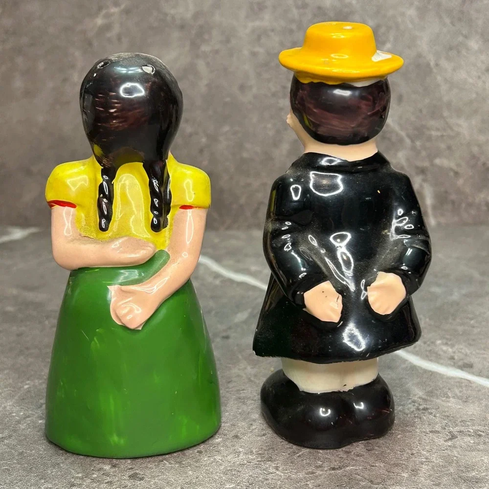 Vintage Kissing Dutch Boy and Girl Salt and Pepper Shakers Ceramic Figurines